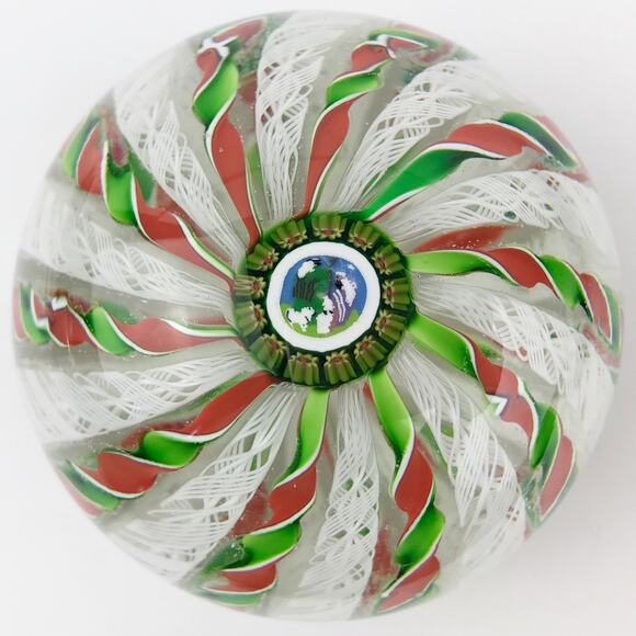 Perthshire 1985 Christmas Crown Shepherd and Sheep Latticinio Twist Paperweight - Picture 2 of 14